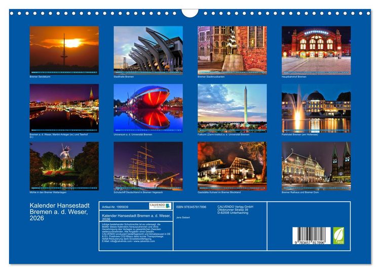 Produktbild: Kalender Hansestadt Bremen a. d. Weser, 2026 (Wandkalender 2026 DIN A3 quer), CALVENDO Monatskalender