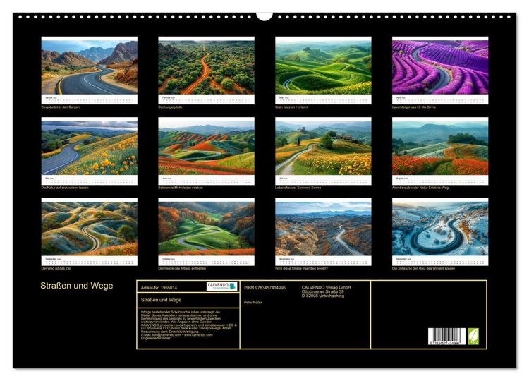 Produktbild: Stra&szlig;en und Wege (Wandkalender 2026 DIN A2 quer), CALVENDO Monatskalender