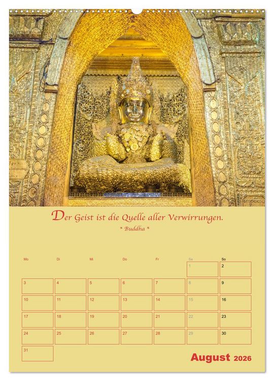 Produktbild: BUDDHA IN GOLD - Mit buddhistischen Spr&uuml;chen (hochwertiger Premium Wandkalender 2026 DIN A2 hoch), Kunstdruck in Hochglanz