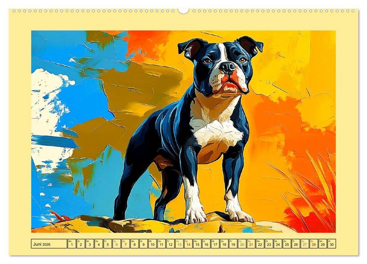Produktbild: Pit Bulls und Familie. Bunte Bull Breed Sch&ouml;nheiten (hochwertiger Premium Wandkalender 2026 DIN A2 quer), Kunstdruck in Hochglanz