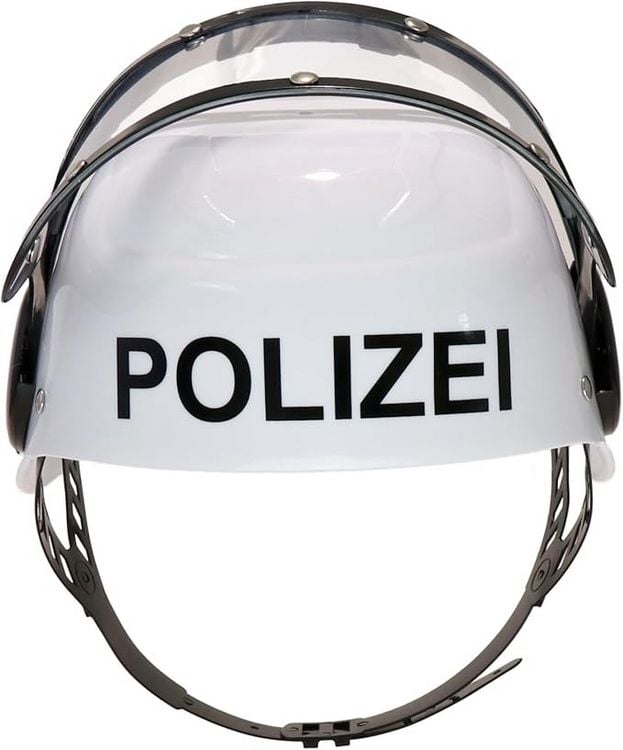 Produktbild: BestSaller 1419 - Kinder-Polizeihelm mit Klappvisier, Kunststoff, wei&szlig;/schwarz, verstellbare Passform f&uuml;r Kopfumfang von 47-55 cm