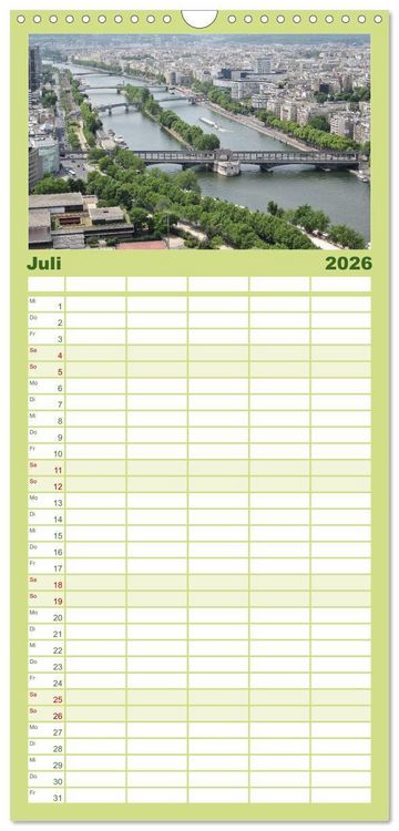 Produktbild: Familienplaner 2026 - Paris mit 5 Spalten (Wandkalender, 21 x 45 cm) CALVENDO