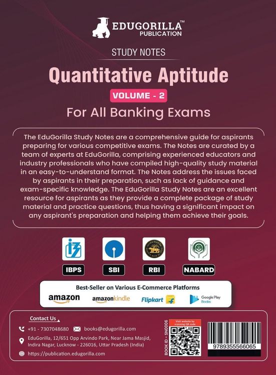 Produktbild: Quantitative Aptitude (Vol 2) Topicwise Notes for All Banking Related Exams | A Complete Preparation Book for All Your Banking Exams with Solved MCQs