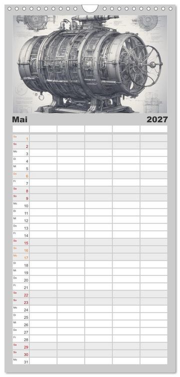 Produktbild: Familienplaner 2027 - Steampunk - Blaupausen mit 5 Spalten (Wandkalender, 21 x 45 cm) CALVENDO