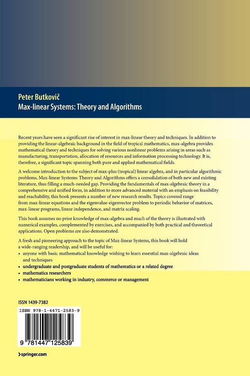 Produktbild: Max-linear Systems: Theory and Algorithms