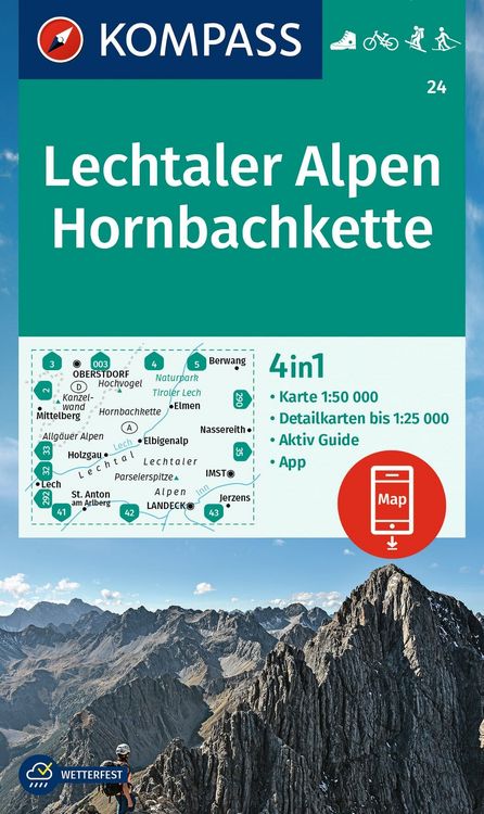 Produktbild: KOMPASS Wanderkarte 24 Lechtaler Alpen, Hornbachkette 1:50.000