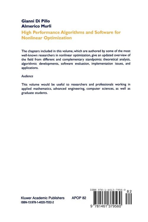 Produktbild: High Performance Algorithms and Software for Nonlinear Optimization