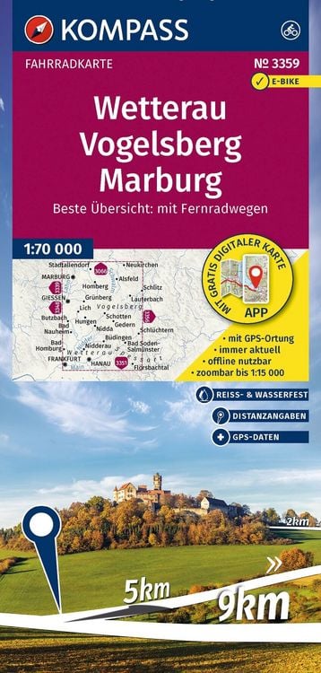Produktbild: KOMPASS Fahrradkarte 3359 Wetterau, Vogelsberg, Marburg 1:70.000