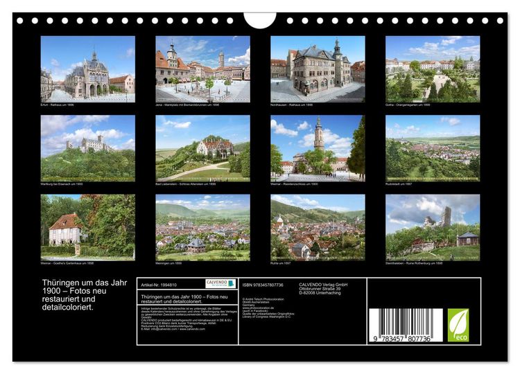 Produktbild: Th&uuml;ringen um das Jahr 1900 &ndash; Fotos neu restauriert und detailcoloriert. (Wandkalender 2026 DIN A4 quer), CALVENDO Monatskalender