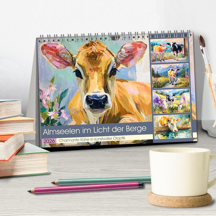 Produktbild: Almseelen im Licht der Berge. Charmante K&uuml;he in kunstvoller &Ouml;loptik (Tischkalender 2026 DIN A5 quer), CALVENDO Monatskalender