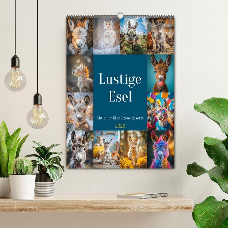 Produktbild: Lustige Esel (Wandkalender 2026 DIN A2 hoch), CALVENDO Monatskalender