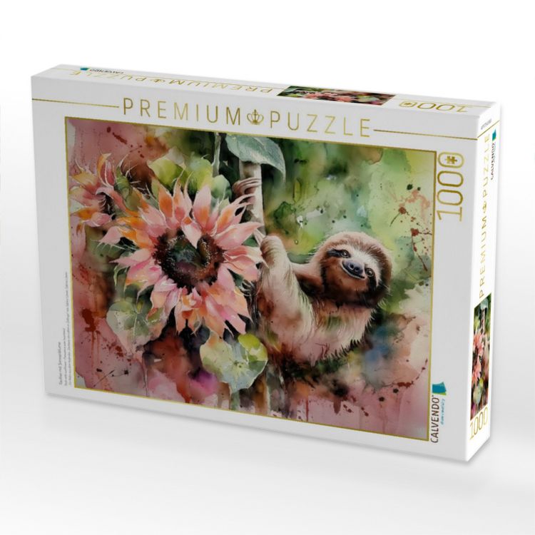 Produktbild: CALVENDO Puzzle Faultier mit Sonnenblume | 1000 Teile Lege-Gr&ouml;&szlig;e 64x48cm Foto-Puzzle f&uuml;r gl&uuml;ckliche Stunden