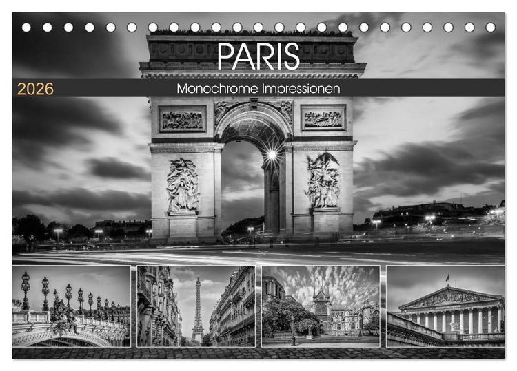Produktbild: PARIS Monochrome Impressionen (Tischkalender 2026 DIN A5 quer), CALVENDO Monatskalender