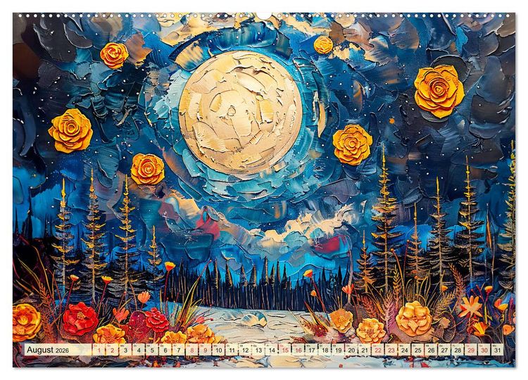 Produktbild: Blumenn&auml;chte im Mondlicht - Poesie des Himmels und der Erde (hochwertiger Premium Wandkalender 2026 DIN A2 quer), Kunstdruck in Hochglanz