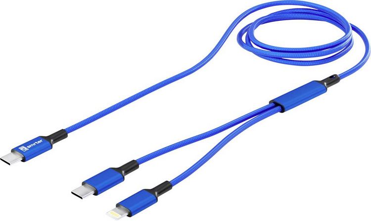 Produktbild: Smrter USB-C&reg; Y-Kabel USB-C&reg;, Apple Lightning Stecker 120 cm Blau Aluminium-Stecker, Stoff-Ummantelung, mit OTG-Funktion SMRTER_DUO_NB