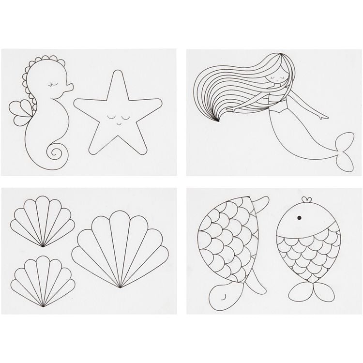 Produktbild: Creativ Company Plastikschrumpfplatten mit Motiven, Meerjungfrau, Blatt 10,5x14,5 cm, Dicke 0,3 mm, Matt transparent, 4 Blatt