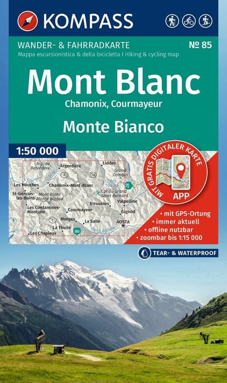 Produktbild: KOMPASS Wanderkarte 85 Mont Blanc / Monte Bianco 1:50.000