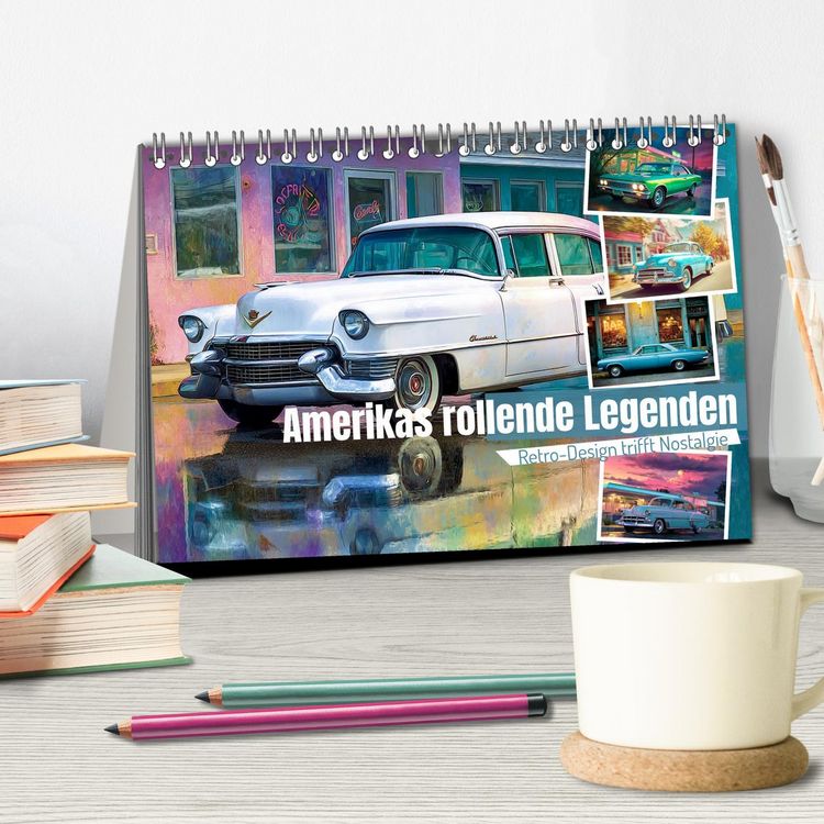 Produktbild: Amerikas rollende Legenden &ndash; Retro-Design trifft Nostalgie (Tischkalender 2026 DIN A5 quer), CALVENDO Monatskalender