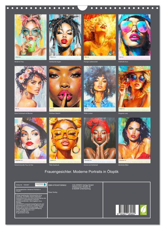 Produktbild: Frauengesichter. Moderne Portraits in &Ouml;loptik (Wandkalender 2026 DIN A3 hoch), CALVENDO Monatskalender