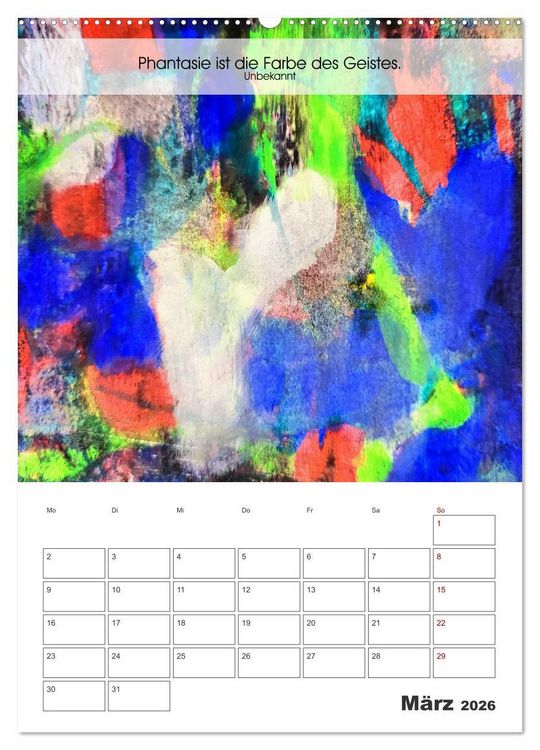 Produktbild: Farbenleuchten - Abstrakte Gouachemalerei mit Zitaten &uuml;ber die Farben (Wandkalender 2026 DIN A2 hoch), CALVENDO Monatskalender