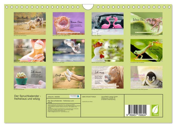 Produktbild: Der Spruchkalender - freiheraus und witzig (Wandkalender 2026 DIN A4 quer), CALVENDO Monatskalender