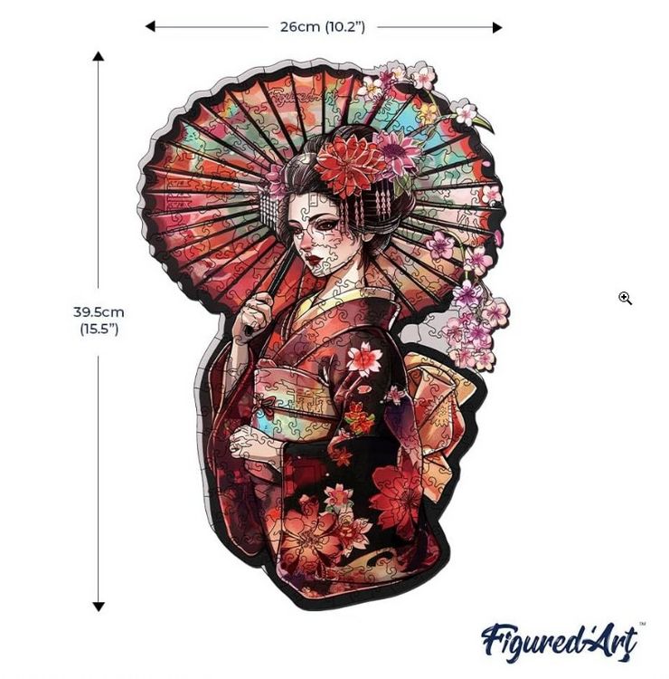 Produktbild: FiguredArt - Holzpuzzle Erwachsene - Geisha mit Sonnenschirm, 200 Teile, 26x39,5 cm