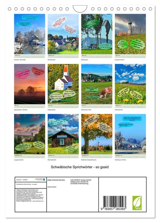 Produktbild: Schw&auml;bische Sprichw&ouml;rter - so gsaid (Wandkalender 2026 DIN A4 hoch), CALVENDO Monatskalender