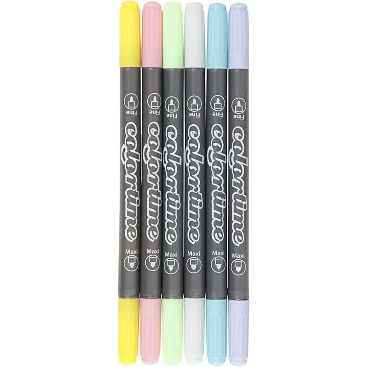 Produktbild: Creativ Company Colortime Dual-Filzstifte, Strichst&auml;rke , 2,3+3,6 mm, Pastellfarben, 6 Stk