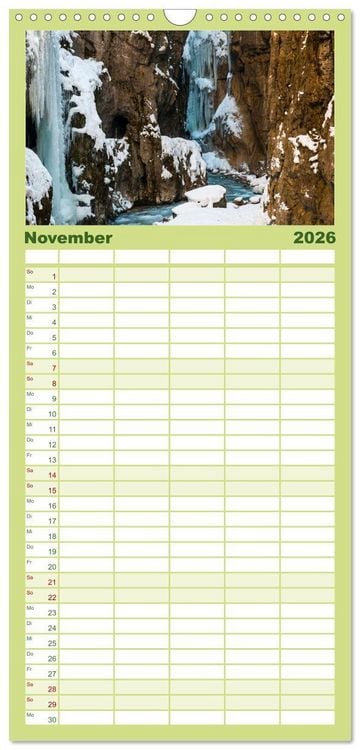 Produktbild: Familienplaner 2026 - Bayerische Landschaften mit 5 Spalten (Wandkalender, 21 x 45 cm) CALVENDO
