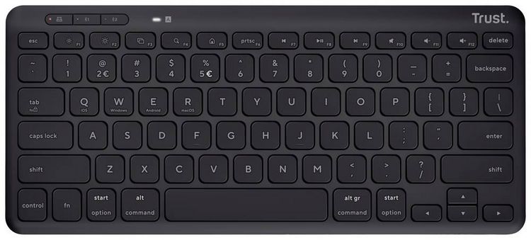 Produktbild: Trust Lyra Compact Bluetooth&reg;, Funk Tastatur Deutsch, QWERTZ Schwarz Wiederaufladbar, Ger&auml;uscharme Tasten, Spritzwassergesch&uuml;tzt, Multimediatasten