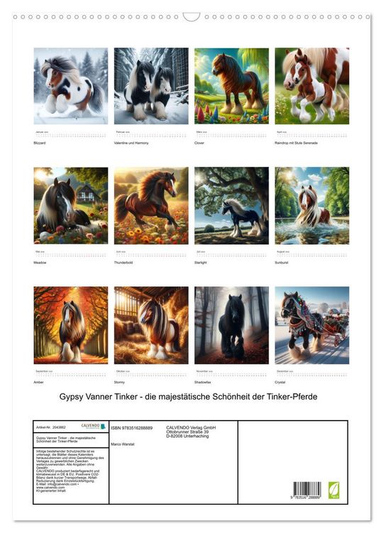 Produktbild: Gypsy Vanner Tinker - die majest&auml;tische Sch&ouml;nheit der Tinker-Pferde (Wandkalender 2026 DIN A2 hoch), CALVENDO Monatskalender