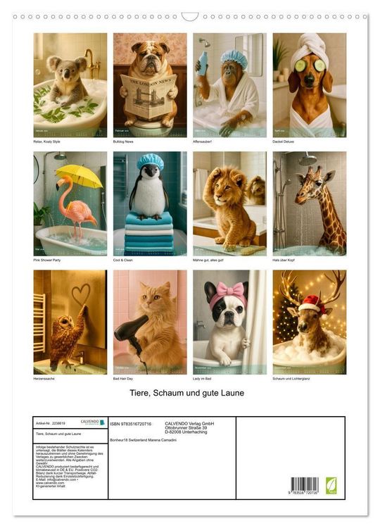 Produktbild: Tiere, Schaum und gute Laune (Wandkalender 2026 DIN A2 hoch), CALVENDO Monatskalender