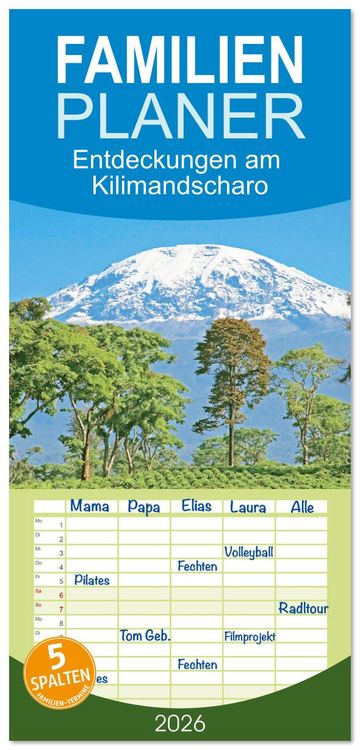 Produktbild: Familienplaner 2026 - Entdeckungen am Kilimandscharo mit 5 Spalten (Wandkalender, 21 x 45 cm) CALVENDO