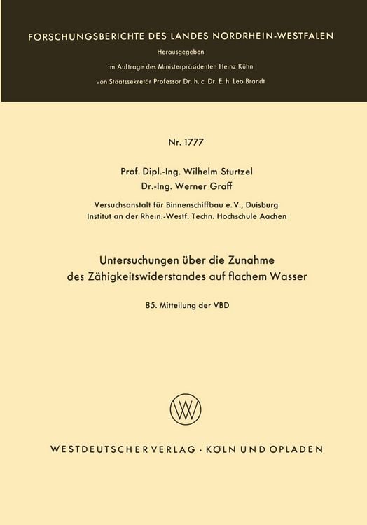Produktbild: Untersuchungen &uuml;ber die Zunahme des Z&auml;higkeitswiderstandes auf flachem Wasser
