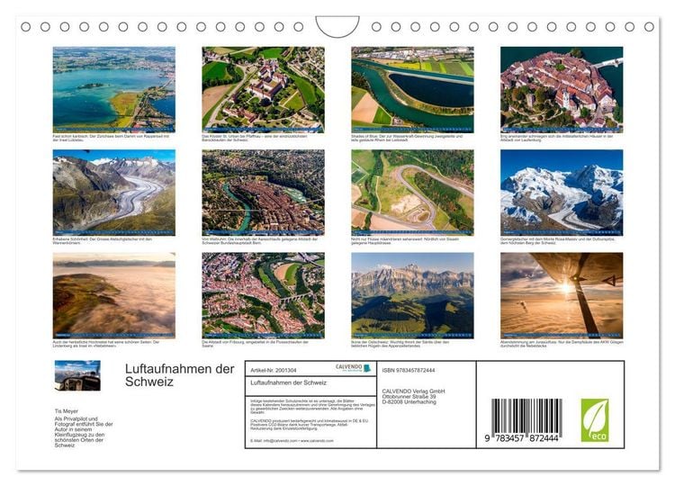 Produktbild: Luftaufnahmen der Schweiz (Wandkalender 2026 DIN A4 quer), CALVENDO Monatskalender