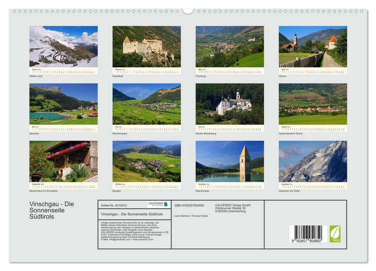 Produktbild: Vinschgau - Die Sonnenseite S&uuml;dtirols (hochwertiger Premium Wandkalender 2026 DIN A2 quer), Kunstdruck in Hochglanz