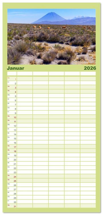 Produktbild: Familienplaner 2026 - Bekanntes und Unbekanntes Peru mit 5 Spalten (Wandkalender, 21 x 45 cm) CALVENDO