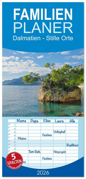 Produktbild: Familienplaner 2026 - Dalmatien - Stille Orte mit 5 Spalten (Wandkalender, 21 x 45 cm) CALVENDO