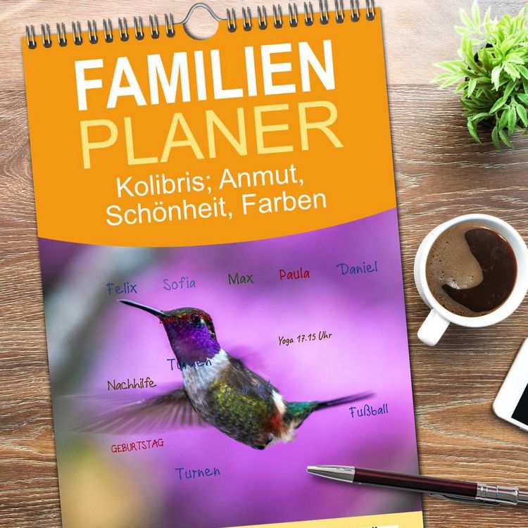 Produktbild: Familienplaner 2026 - Kolibris; Anmut, Sch&ouml;nheit, Farben mit 5 Spalten (Wandkalender, 21 x 45 cm) CALVENDO
