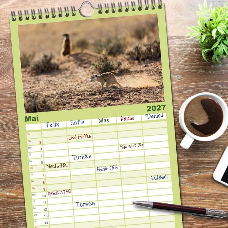 Produktbild: Familienplaner 2027 - Afrikas Tierwelt - Erdm&auml;nnchen mit 5 Spalten (Wandkalender, 21 x 45 cm) CALVENDO