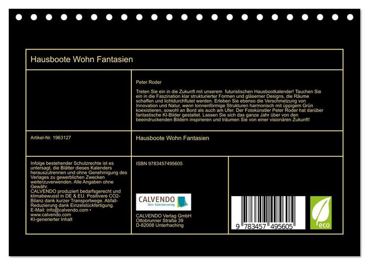 Produktbild: Hausboote Wohn Fantasien (Tischkalender 2026 DIN A5 quer), CALVENDO Monatskalender