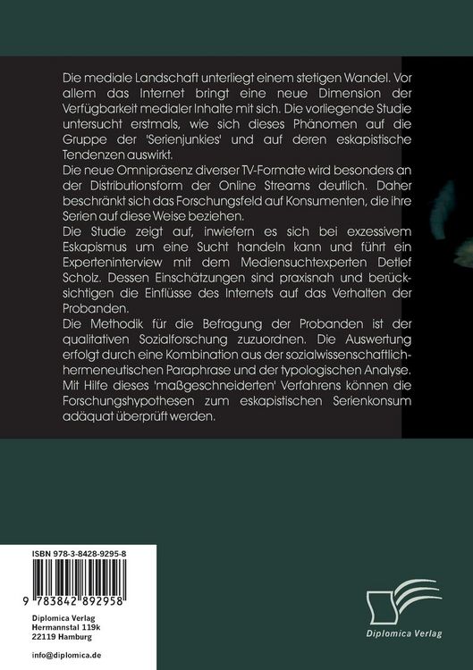 Produktbild: Eskapismus durch Serienkonsum: Der Einfluss von Online Streams auf suchtartiges Verhalten