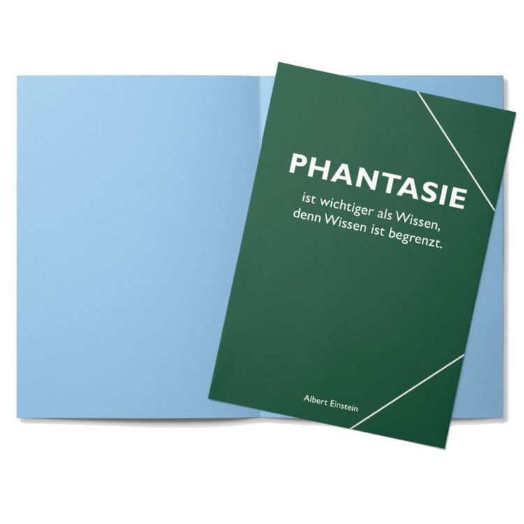 Produktbild: Sammelmappe A4 gr&uuml;n, "Phantasie ist wichtiger als Wissen, denn Wissen ist begrenzt." (Albert Einstein)