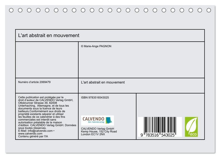 Produktbild: L'art abstrait en mouvement (Calendrier de bureau 2026 DIN A5 vertical), CALVENDO calendrier mensuel