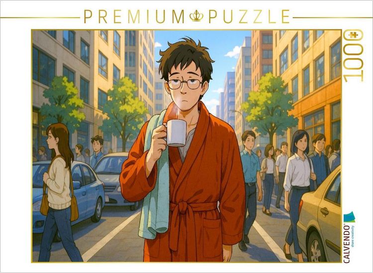 Produktbild: CALVENDO Puzzle Handtuch Tag - Mann mit Handtuch und Bademantel | 1000 Teile Lege-Gr&ouml;&szlig;e 64x48cm Foto-Puzzle f&uuml;r gl&uuml;ckliche Stunden