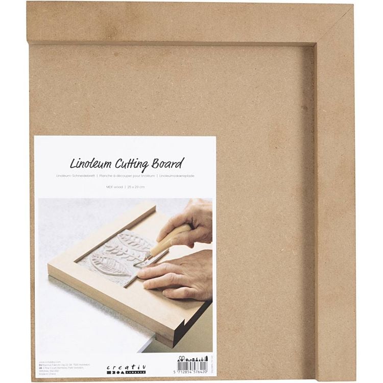 Produktbild: Creativ Company Linoleum-Schneidebrett, Gr&ouml;&szlig;e 25x29 cm, f&uuml;r Rechtsh&auml;nder, 1 Stk