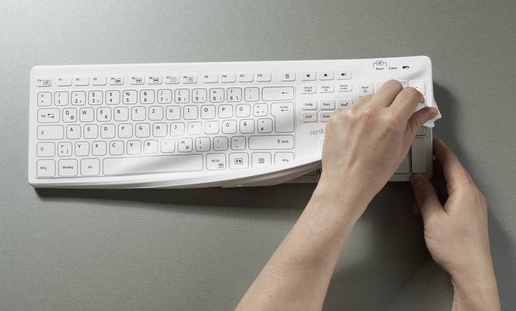 Produktbild: Renkforce RF-WRK-300 Kabellos Hygiene-Tastatur Deutsch, QWERTZ Wei&szlig; (matt) Spritzwassergesch&uuml;tzt