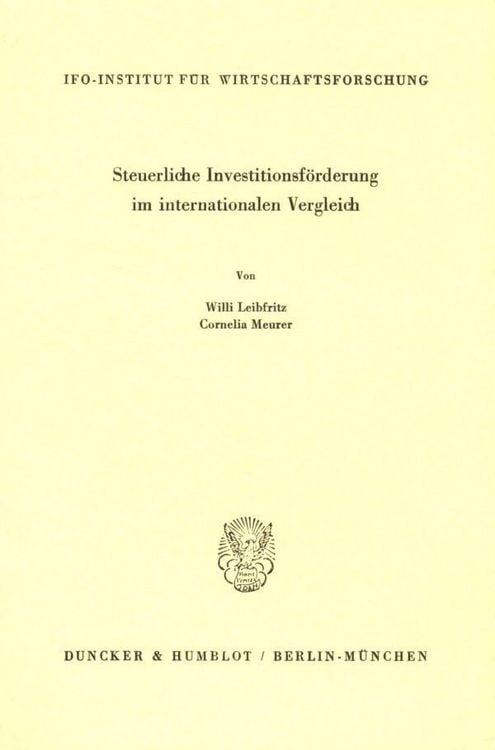 Produktbild: Steuerliche Investitionsf&ouml;rderung im internationalen Vergleich.