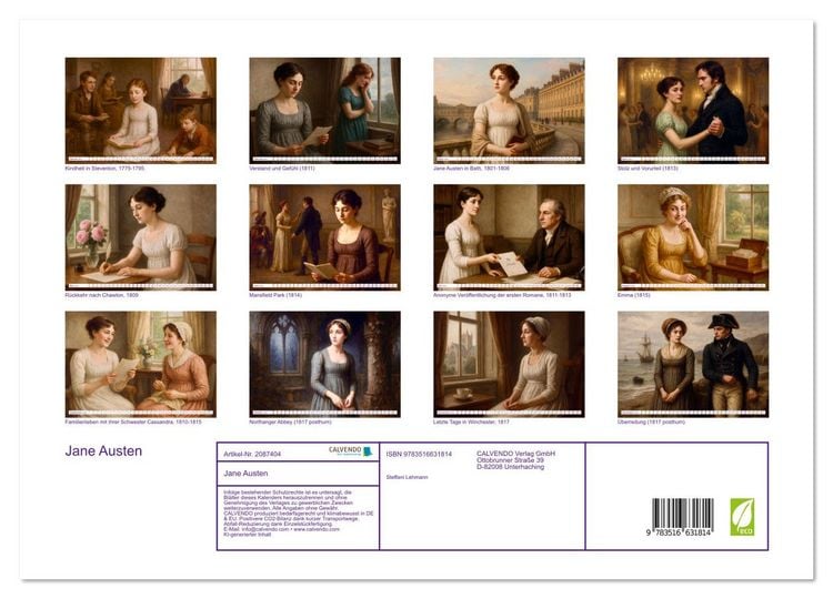 Produktbild: Jane Austen (Wandkalender 2026 DIN A3 quer), CALVENDO Monatskalender