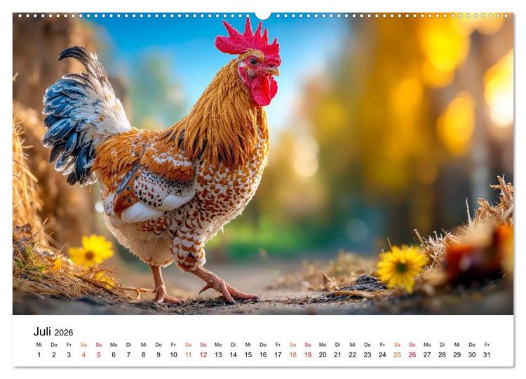 Produktbild: H&uuml;hner - gefiedert durchs Jahr (hochwertiger Premium Wandkalender 2026 DIN A2 quer), Kunstdruck in Hochglanz